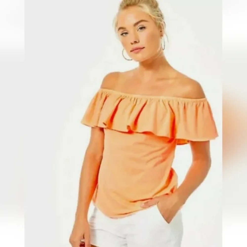 Never Worn Lilly Pulitzer Off-Shoulder Ruffle Blouse in Orange